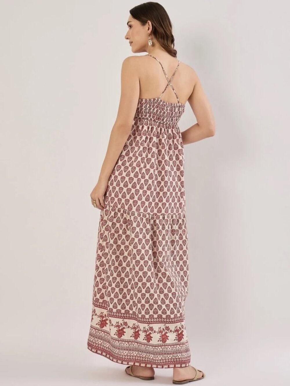 Sim & Sam - RUST BORDER SL HALTER V NECK LINEN BLEND - Picture 2 of 11